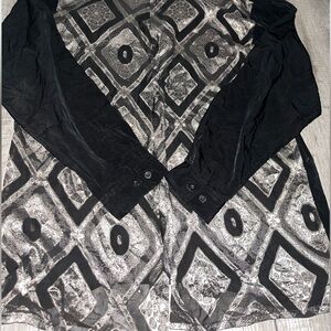 Pronto Black and Gray Geometric Long Sleeve Shirt Button down